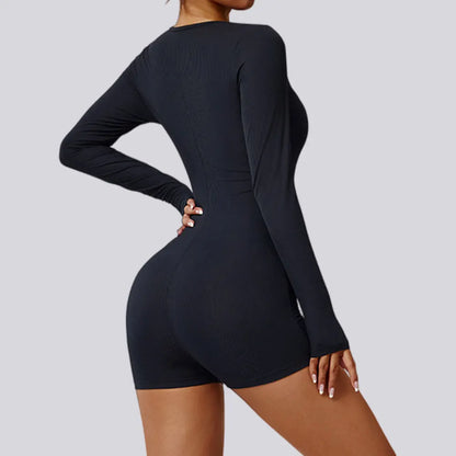 Women's Backless Sports Jumpsuit - Push Up Gym Bodysuit with Scrunch Detail