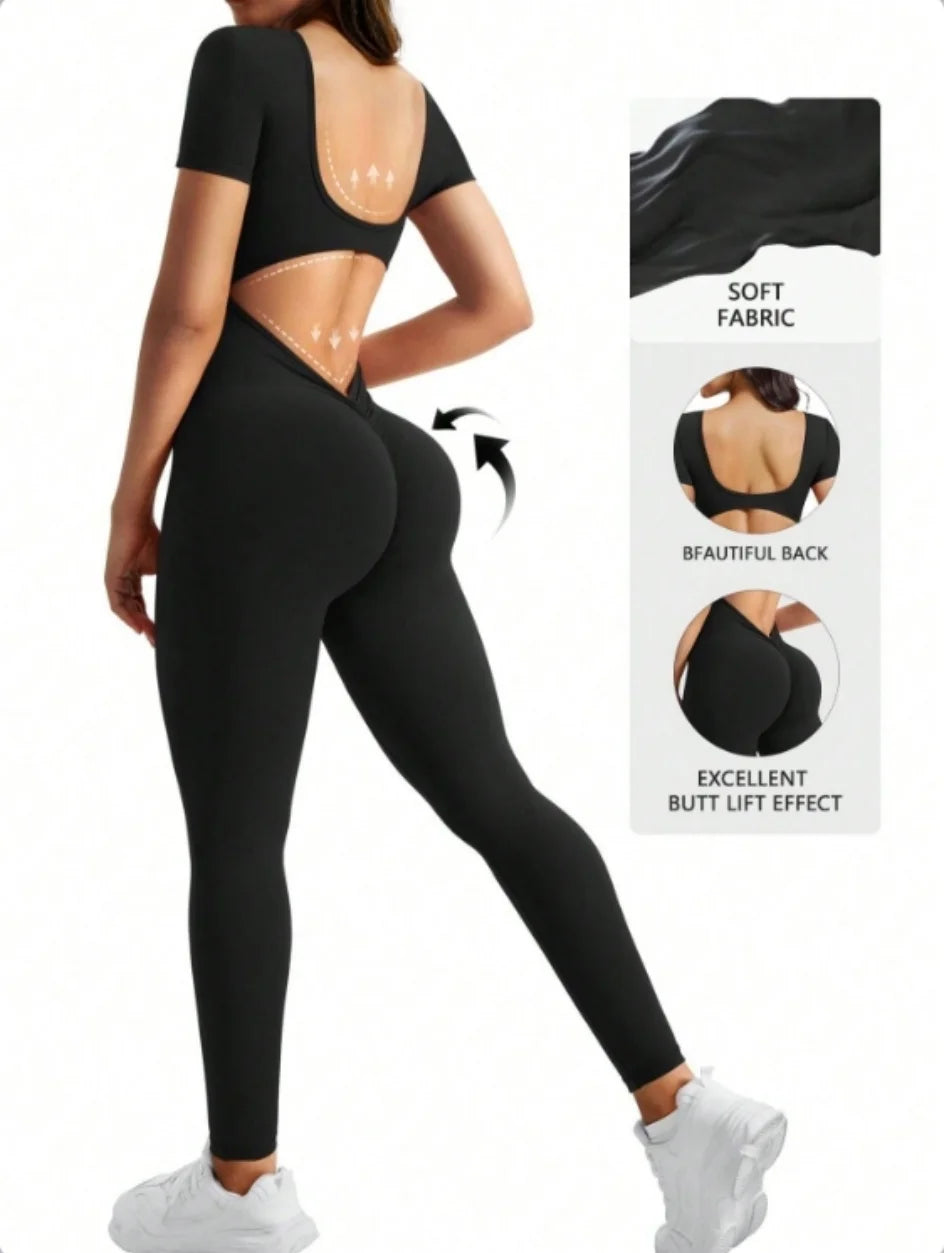 Seamless U-Neck Fitness Bodysuit - Hip Lifting Gym Jumpsuit for Women