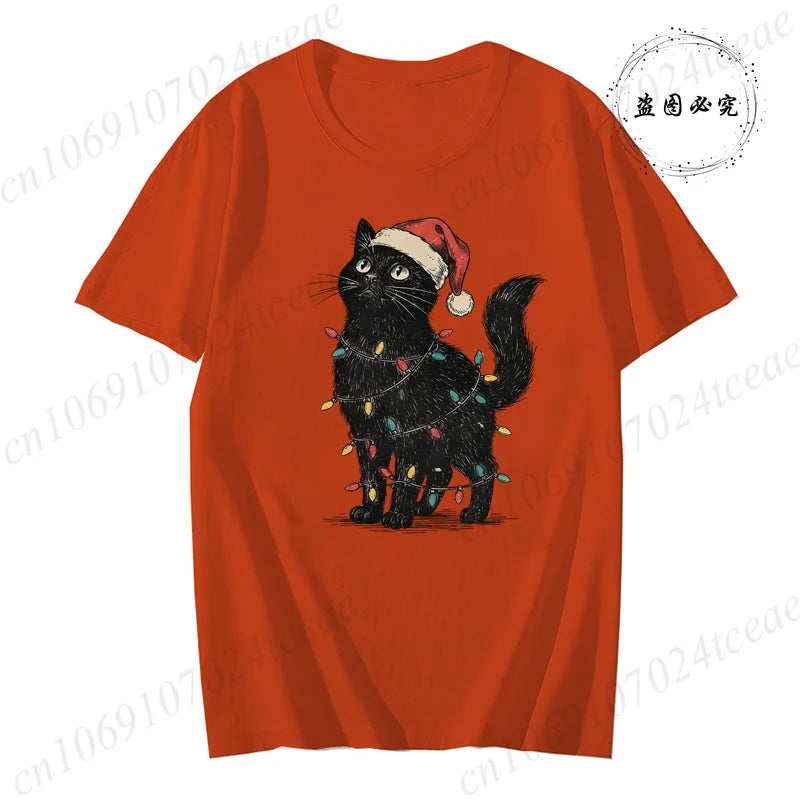 Christmas Cat Women’s Tee – Cute Holiday Shirt, Comfortable Casual Street Top