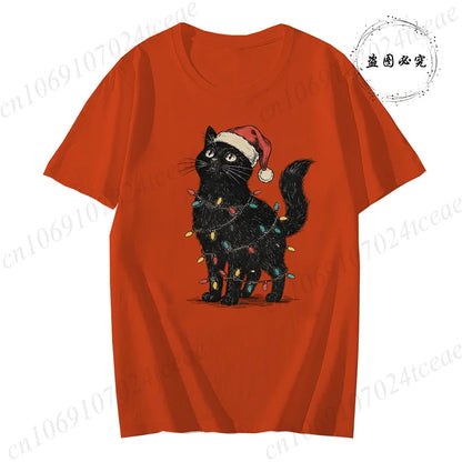 Christmas Cat Women’s Tee – Cute Holiday Shirt, Comfortable Casual Street Top