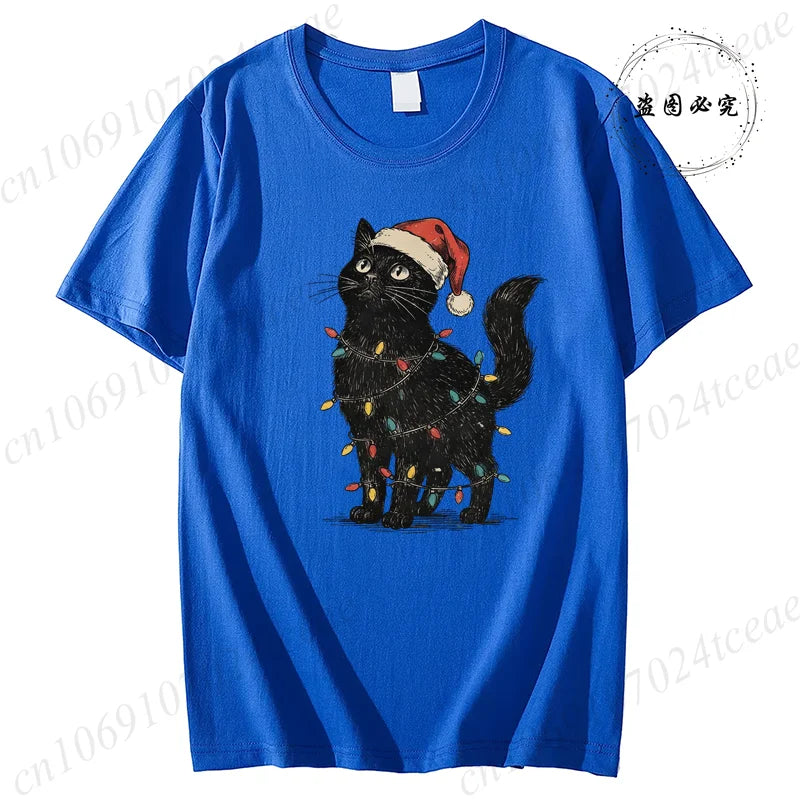 Christmas Cat Women’s Tee – Cute Holiday Shirt, Comfortable Casual Street Top