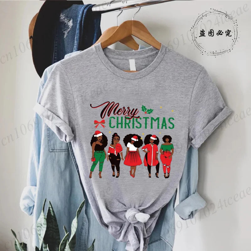 Merry Christmas Women’s Tee – Y2K Aesthetic Santa Print, Funny Holiday Shirt, Casual Winter Style