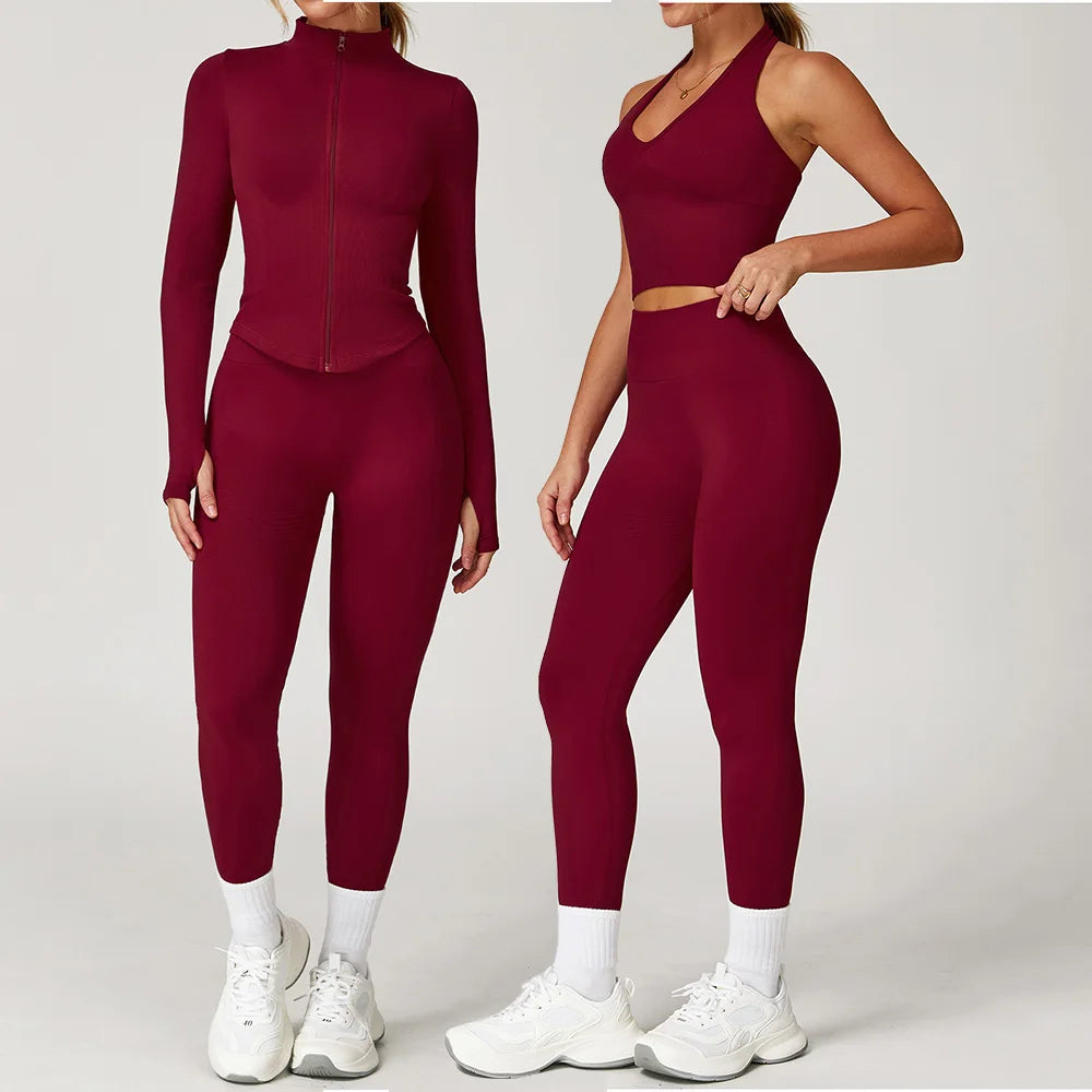 Seamless Yoga Set 2/3/4 Pieces - Women's Gym Clothes with Long Sleeve Top