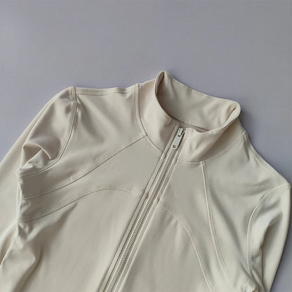 Women's Seamless Sports Jacket - Long Sleeve Running Top with Standing Collar