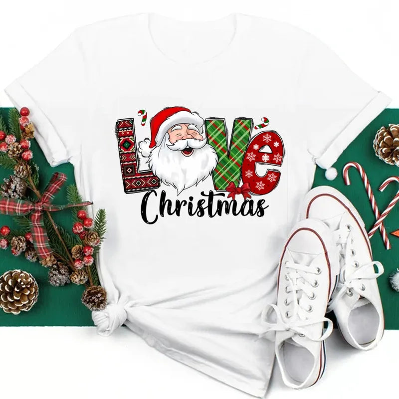 Women’s Holiday Santa Graphic Tee – Merry Christmas Casual Top