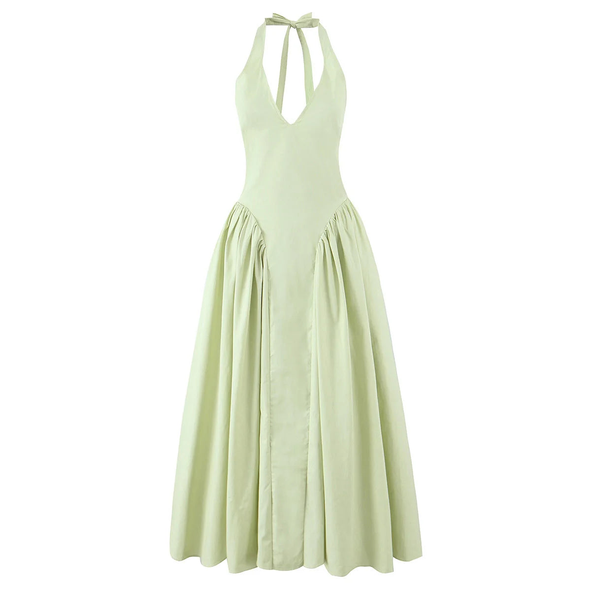 YENKYE Sexy Backless Green Halter Midi Dress – Cotton A-Line Low-Waist Summer Evening Dress